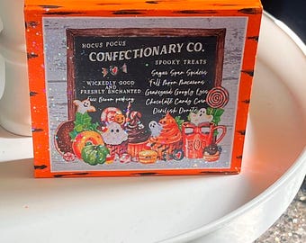 Halloween Sweets Bakery Mini Glitter Wood Sign Tiered Tray Decor