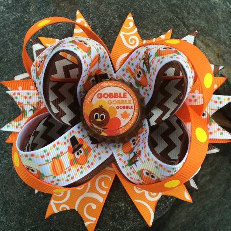 Thanksgiving Turkey Chevron Swirl Resin Hairbow | Etsy