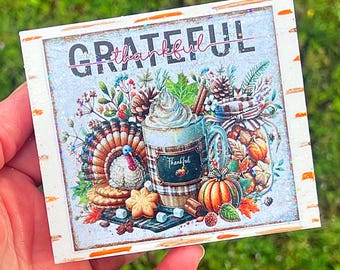 Thanksgiving Turkey Grateful & Thankful Mini Glitter Wood Sign Tiered Tray Decor