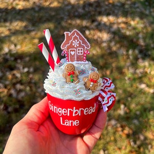 Christmas Gingerbread Lane Faux Fake Whipped Cream Mini Mug Tier Tray Decor