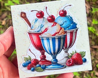 Patriotic Ice Cream Glitter Mini Wood Sign Tiered Tray Decor
