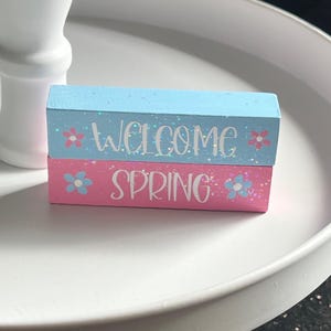 Spring Mini Stacking Wood Blocks Set of 2 Tier Tray Decor