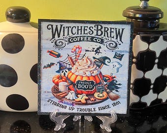 Halloween Coffee & Sweets Square Glitter Sign Stand Decor