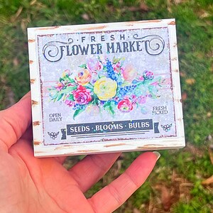 Spring Flowers Floral Mini Glitter Rustic Wood Sign for Tiered Tray Decor