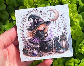 Halloween Witch Mini Glitter Wood Sign Tiered Tray Decor