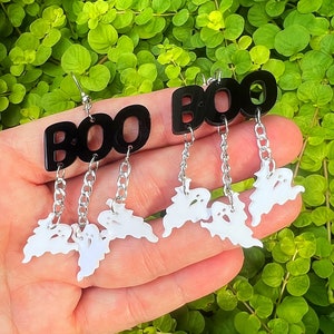 Halloween BOO Ghost Acrylic Dangle Earrings