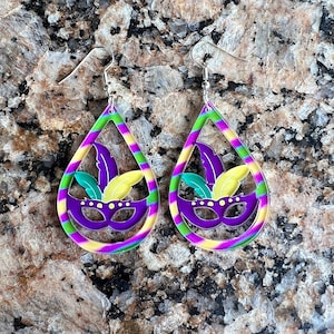 Mardi Gras Masks Resin Teardrop Earrings