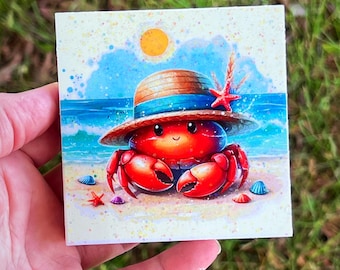 Beach Crab Mini Glitter Wood Sign Tiered Tray Decor