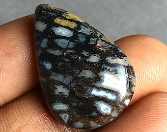 22 Cts. Hueso de dinosaurio - Colgante de cabujón de hueso de dinosaurio fósil rojo y amarillo Joyería hecha a mano Piedra natural Piedra preciosa de ágata con penacho de palo rara.