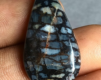 Collar con colgante de ágata con paisaje de pluma y cabujón de hueso de dinosaurio de 24 quilates, joyería hecha a mano, piedra natural, piedra preciosa de ágata con pluma en forma de palo rara.