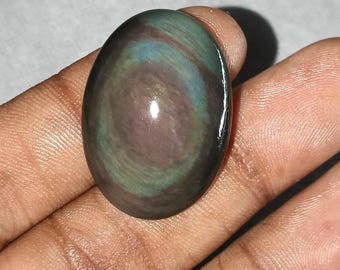 30 Cts. Piedra de obsidiana de ojo de arco iris superior, piedras cabujón, cristales y piedras curativas, cristal de obsidiana de terciopelo ovalado, colgante de obsidiana arco iris.