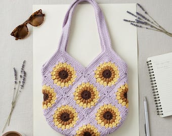 Sunflower Bag Pattern, Crochet Bag Pattern, Granny Square Crochet Pattern, Crochet Sunflower Purse Pattern, Crochet Tote Bag Pattern