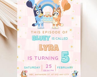 Bluey birthday invitation Bing birthday invitation editable bluey and bingo birthday invitation bluey birthday party invite, Canva Editable