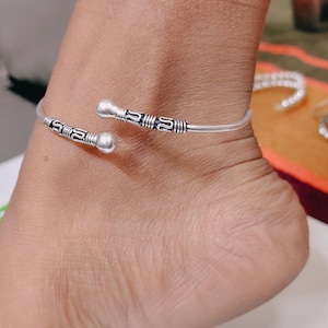 Silver Kada Anklet for Women, Handmade Rajasthani Traditional Leg Anklet, Sterling Silver Feet Anklet, Adjustable Plain Silver ,Gift for Her