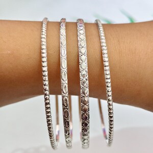 Solid 925 Sterling Silver Bangle,Handmade Mixed Bangles Set of 4,Stacking Modernist Bracelet,Silver Jewelry,Gift For Wedding