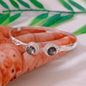 Natural Amethyst Bangle, 925 Sterling Silver Cuff Bangle, Handmade Stackable Bracelet, Wedding Design Bangle For Woman, Silver Jewelry Gift