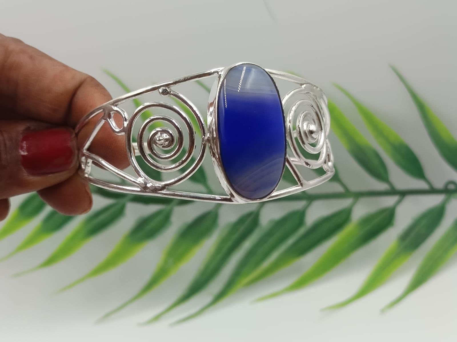 Sterling Silver Blue Lace Agate Bracelet, 925 Silver London 