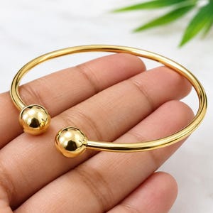 Pure Brass Ball Cuff Bangle, Handmade Minimalist Bracelet, Adjustable Open Bangle Simple Plain Boho Bangle Birthday Gift For Men's and Woman