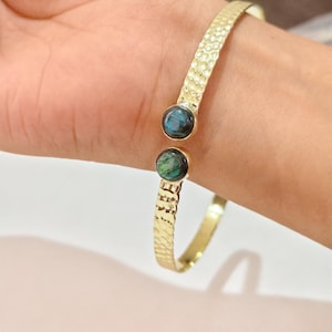 Labradorite Gemstone Solid Brass Bracelet, Handmade Adjustable Bangle,Gold Plated Designer Cuff Bracelet,Birthday Gifts for Women