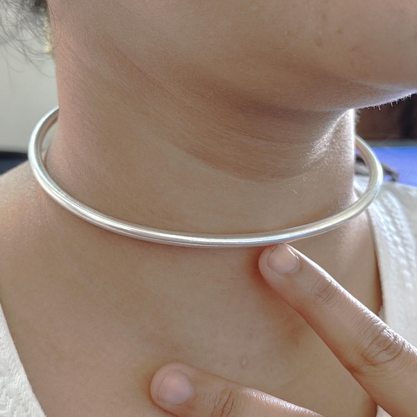 Thick Heavy Sterling Silver Necklace, Minimalist Torque Necklace, Handmade Chunky Silver Choker,925 Silver Jewelry, Christmas Gift for Her