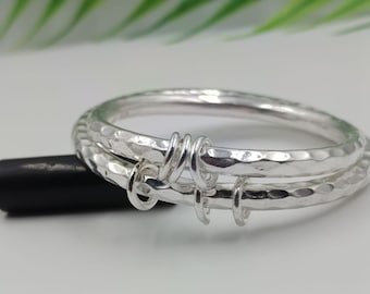 Solid Set of 2 Bangle Thick Heavy Silver Bangle, Solid 925 Sterling Silver, Chunky Silver Bangle, Beautiful Silver Bangle Gift, Gift for her