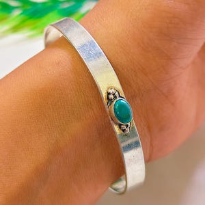 925 Sterling Silver Open Cuff Bracelet, Turquoise Gemstone Handmade Adjustable Bangle, Gift For Mother Birthstone Bangle Men's for Woman