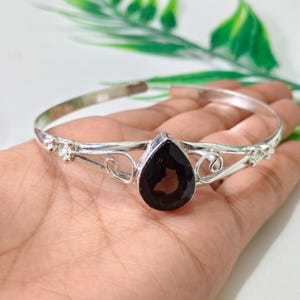 925 Sterling Silver Smoky Quartz Bangle, Handmade Stackable Bangle, Gemstone Bracelet For Woman, Wedding Gift For Sister