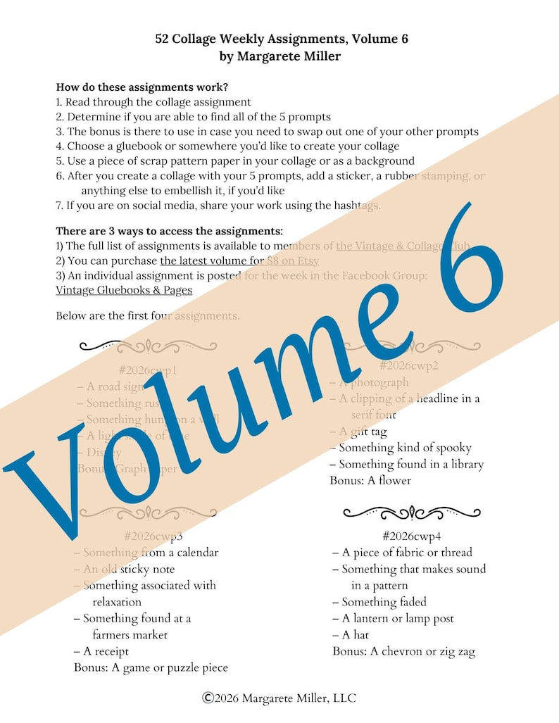 PRINTABLE Vol. 6 Collage Assignments - Etsy