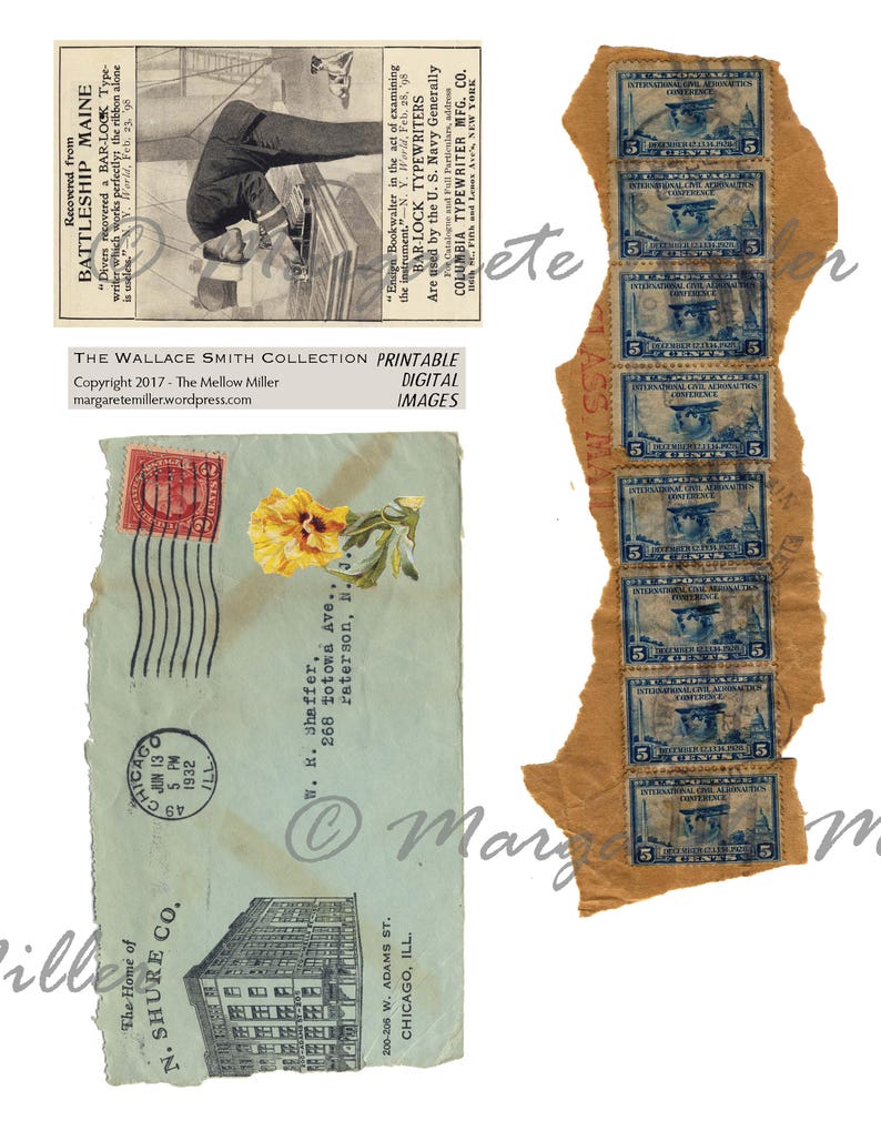 May include: A vintage postcard with a yellow flower and a stamp from Chicago, Illinois, dated June 13, 1932. The postcard is addressed to W. R. Shaffer in Totowa, New Jersey. The postcard also includes a black and white image of a building with the text "The Home of N. Shure Co."