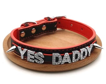 Custom  Spikes Choker | Personalized Letters Collar Necklace | YES DADDY PRINCESS Leather Choker | Cosplay Punk Jewelry | Adjustable Collar
