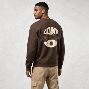 Sweatshirt Don't Stop Now, sweat motivacional com estampa nas costas, sweat bege homem em algodão orgânico | MEXESS 737