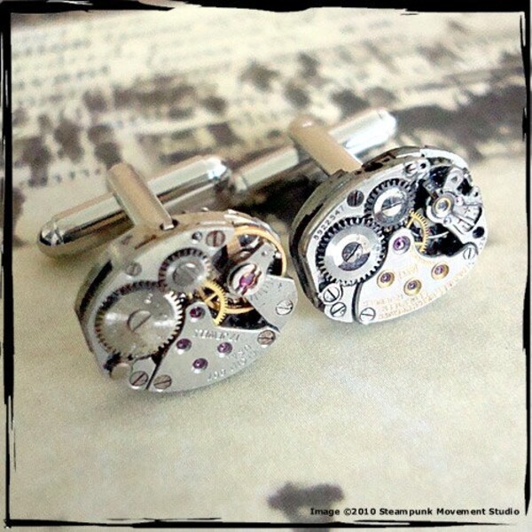 Steampunk Mechanical Watch Movement Cufflinks Longines and Elgin usa  Watch Co 17 Ruby Jewels - SAME DAY SHIPPING
