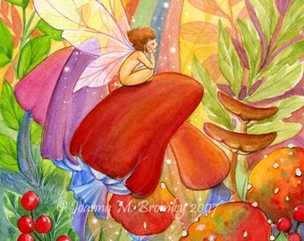 Giclee print, "AUTUMN RAINBOW"- 5 x7 ( 13 x 18cm)  seasona fairy fantasy illustration