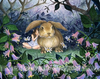 Hare Bells- 8x8 inch (20x20cm) fine art print- fairy fantasy spring bloom painting