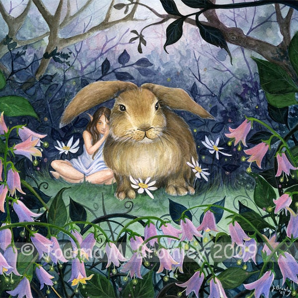 Hare Bells- 8x8 inch (20x20cm) fine art print- fairy fantasy spring bloom painting