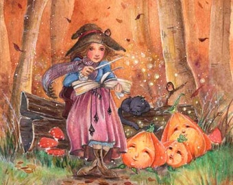 Witches Charm -5x7 or 4x6(10 x 15cm) archival print-whimsical Halloween autumn magical woodland fairytale childrens illustration