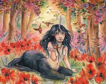 Unicorn Girl -whimsical fairy fantasy unicorn poppy fairytale illustration