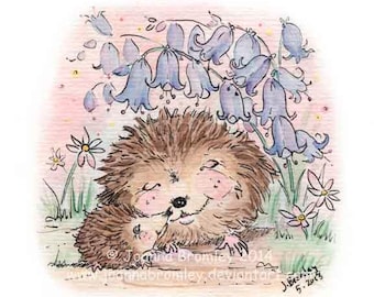 Bluebell Snuggles -5x7 or 5x5 13x13cm archival print-whimsical bluebell woodland childrens watercolor illustration