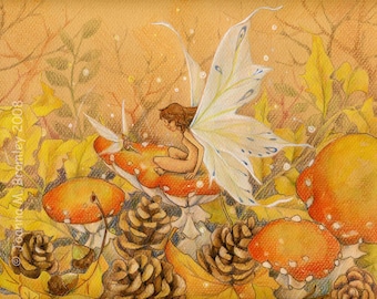 Golden Autumn- whimsical fairy fantasy nature childrens illustration