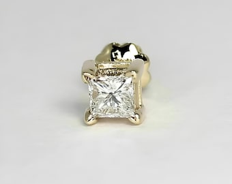 Unisex Screw Back Princess Cut Moissanite Sterling Silver Single Stud Earrings,