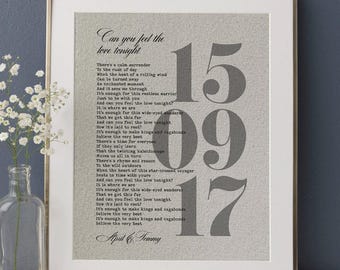 Impression de paroles de chanson - cadeau d'anniversaire de coton pour lui, souvenir du 4e anniversaire de mariage, impression d'art mural paroles sur lin, cadeau pour femme