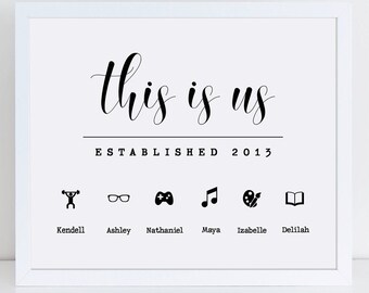 Personalized Family Name Sign, This Is Us Print, Anniversary Gift