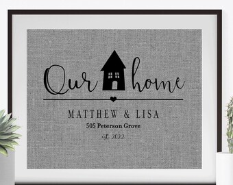 Personalized Housewarming Gift – Our Home Print on Cotton, Linen, or Burlap, Family Home Print, New Home Gift, Custom House Address Print