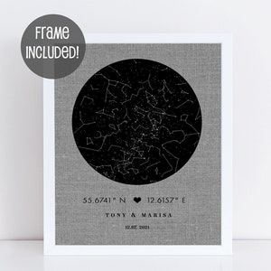 Mappa delle costellazioni personalizzata su cotone o lino – regalo per il 2°, 4° o 12° anniversario per marito o moglie, mappa stellare artistica, regalo personalizzato per lui