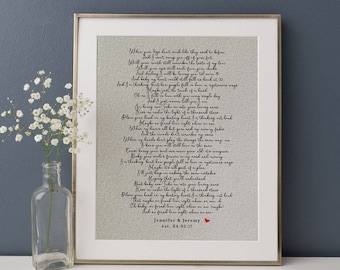 Song Lyrics Printed on Cotton or Linen • Personalized Anniversary Gift • Cotton or Linen Gift • 2nd Anniversary • 4th Anniversary