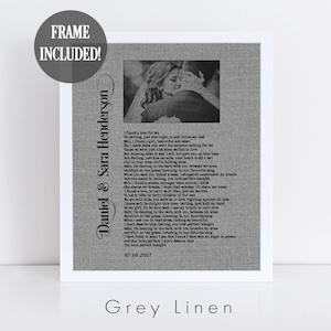 Anniversary Photo Print on Cotton/Linen – Personalized Wedding Picture with Song Lyrics / Vows / Your Words on Cotton or Linen Fabric