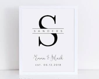 Personalized Anniversary Paper Print, Split Monogram Gift