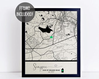 Mappa del luogo del matrimonio su tessuto – Stampa personalizzata in cotone o lino con cornice – Idee regalo per il 2°, 4° e 12° anniversario per marito o moglie