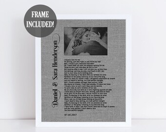 Anniversary Photo Print on Cotton/Linen – Personalized Wedding Picture with Song Lyrics / Vows / Your Words on Cotton or Linen Fabric