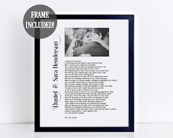 Photo Song Lyrics Print, Wedding Gift, Wedding Photo Print, 1st Anniversary Gift For Him, Paper Anniversary, Gift For Wife, Gift For Husband